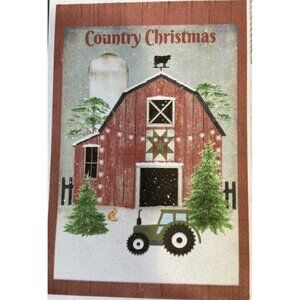 Red Barn Christmas Garden Flag Holiday Party Banner Farm Country Winter Decor